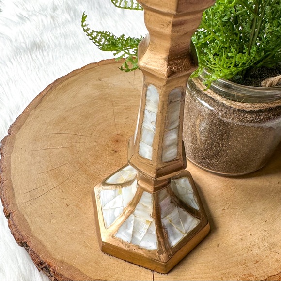 Vintage Brass and Mother of Pearl Inlay Candleholder Taper Candle India - Picture 3 of 6